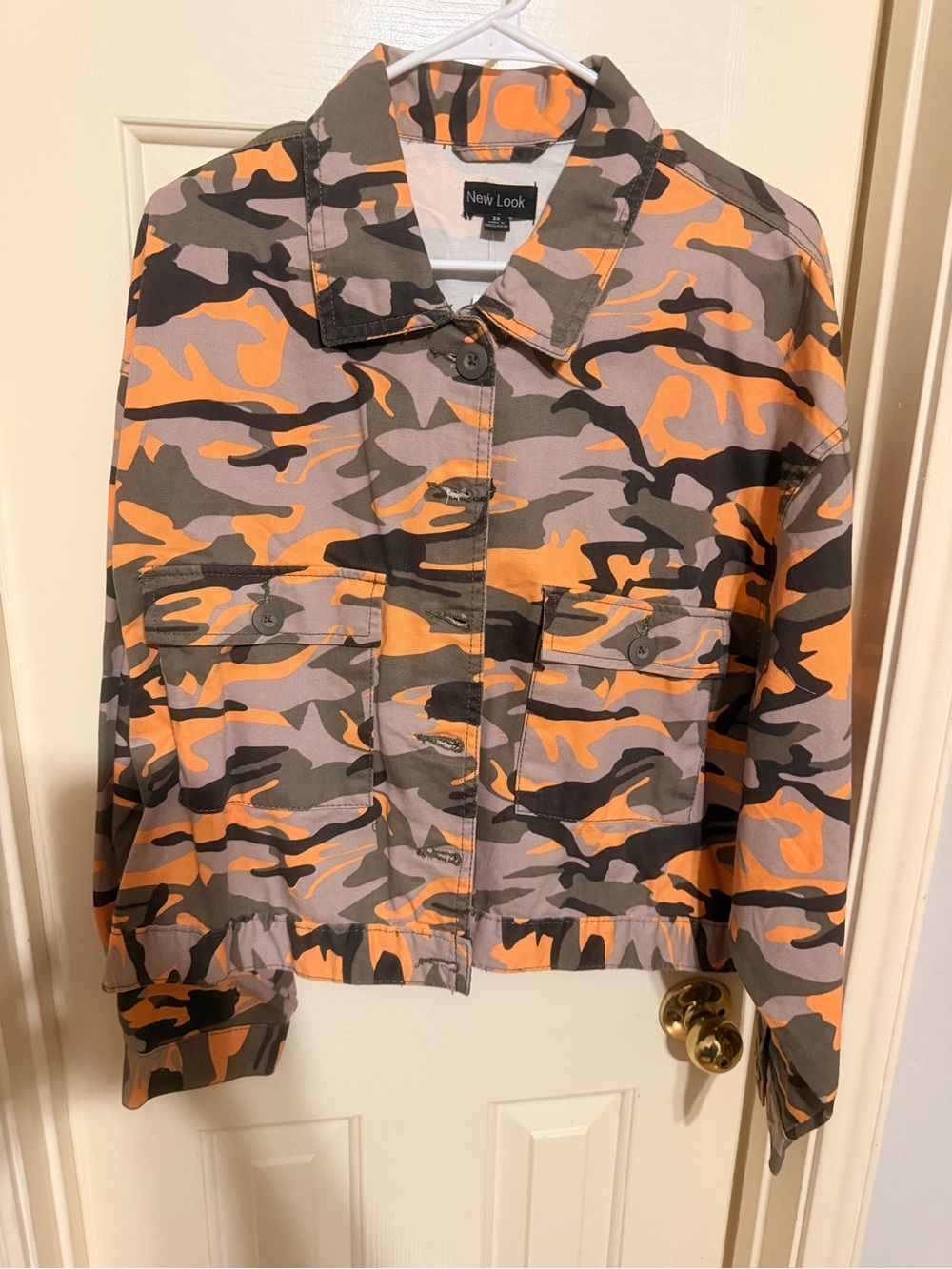 New Look Orange & Gray Camouflage Utility Jean Jacket